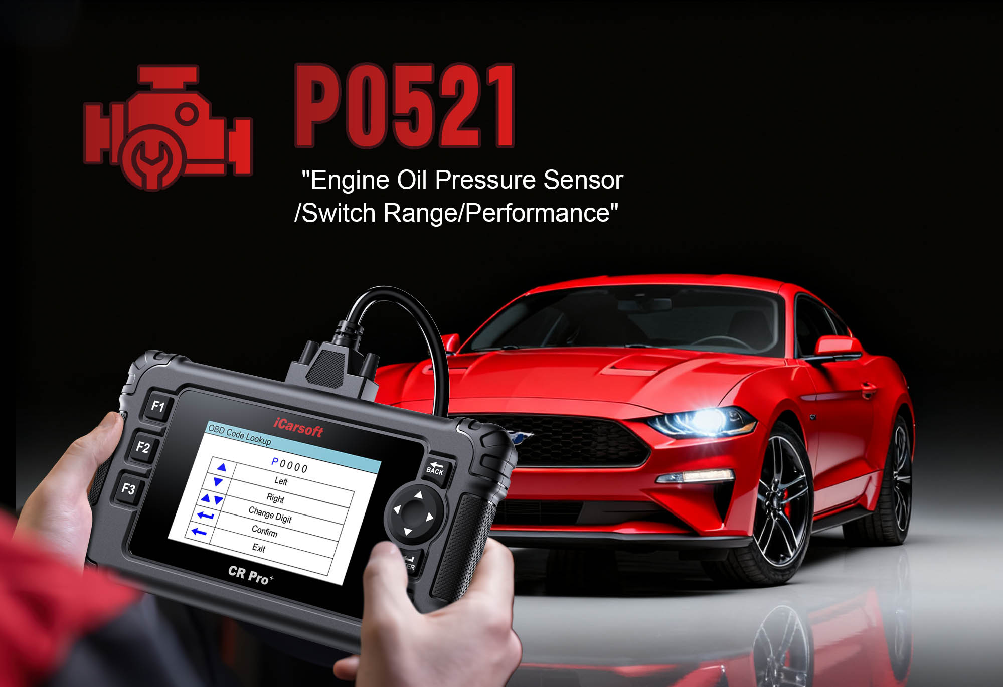 iCarsoft CR Pro+ diagnosing P0521 Engine Oil Pressure Sensor Range/Performance