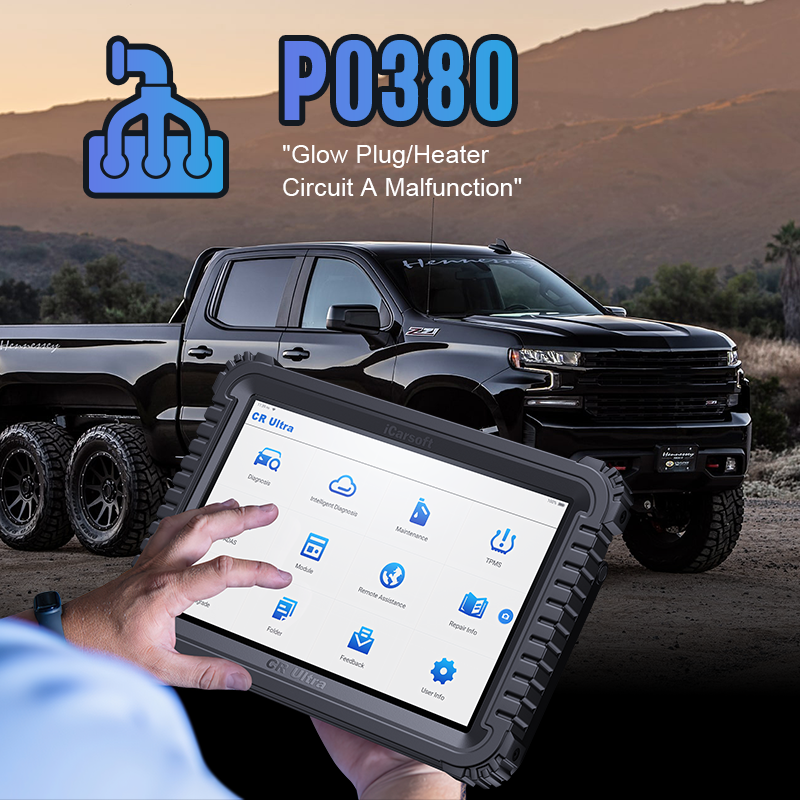 iCarsoft diagnostic tool diagnosing P0380 code
