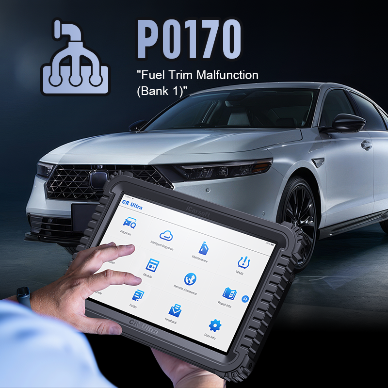 iCarsoft CR Ultra Diagnostic Tool connected to a car's OBD-II port