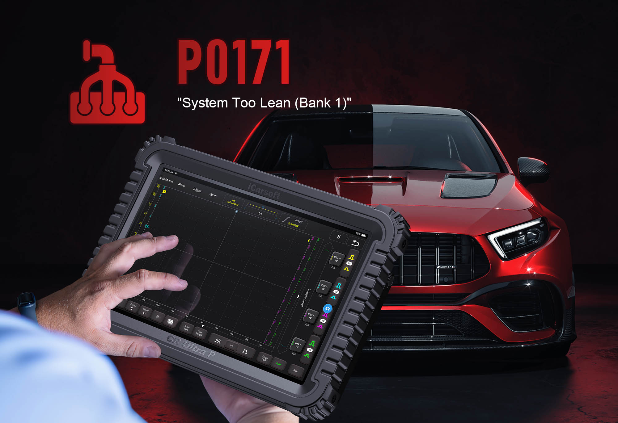 iCarsoft CR Ultra P diagnosing P0171 fuel system lean condition