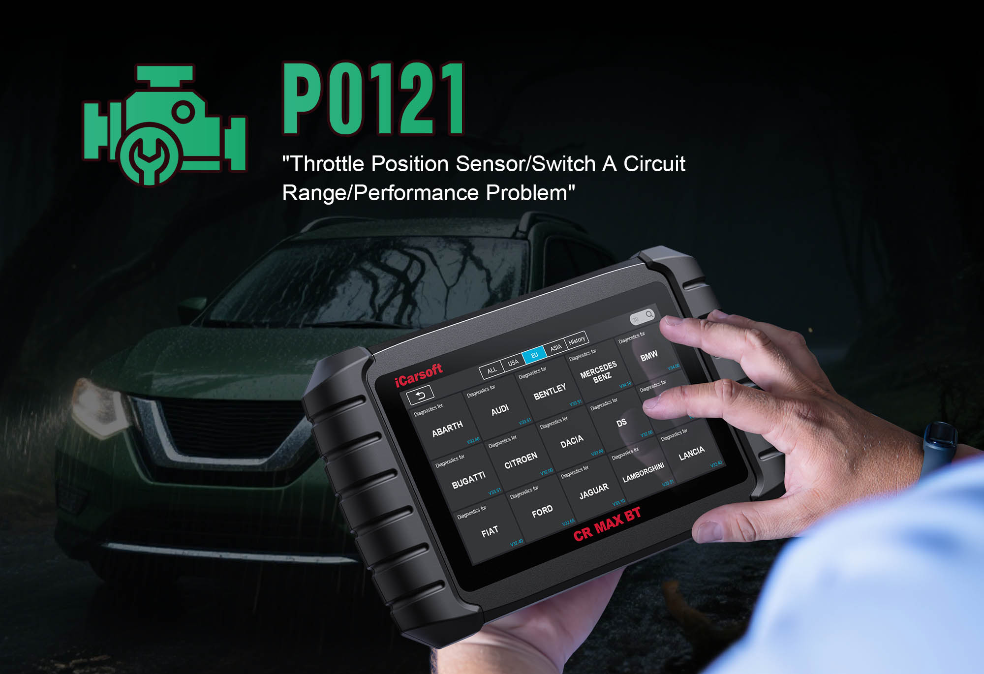 iCarsoft CR MAX BT Diagnosing P0121 Throttle Position Sensor Fault