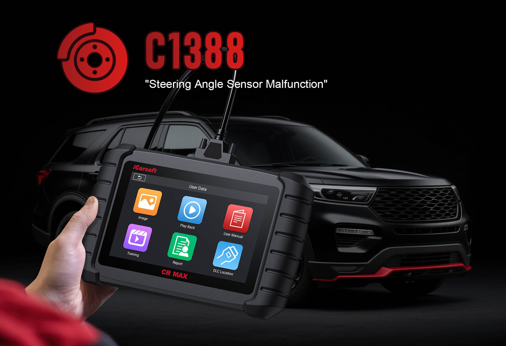 iCarsoft CR MAX diagnosing C1388 HCU/suspension fault in a Ford/Lincoln/Mercury vehicle