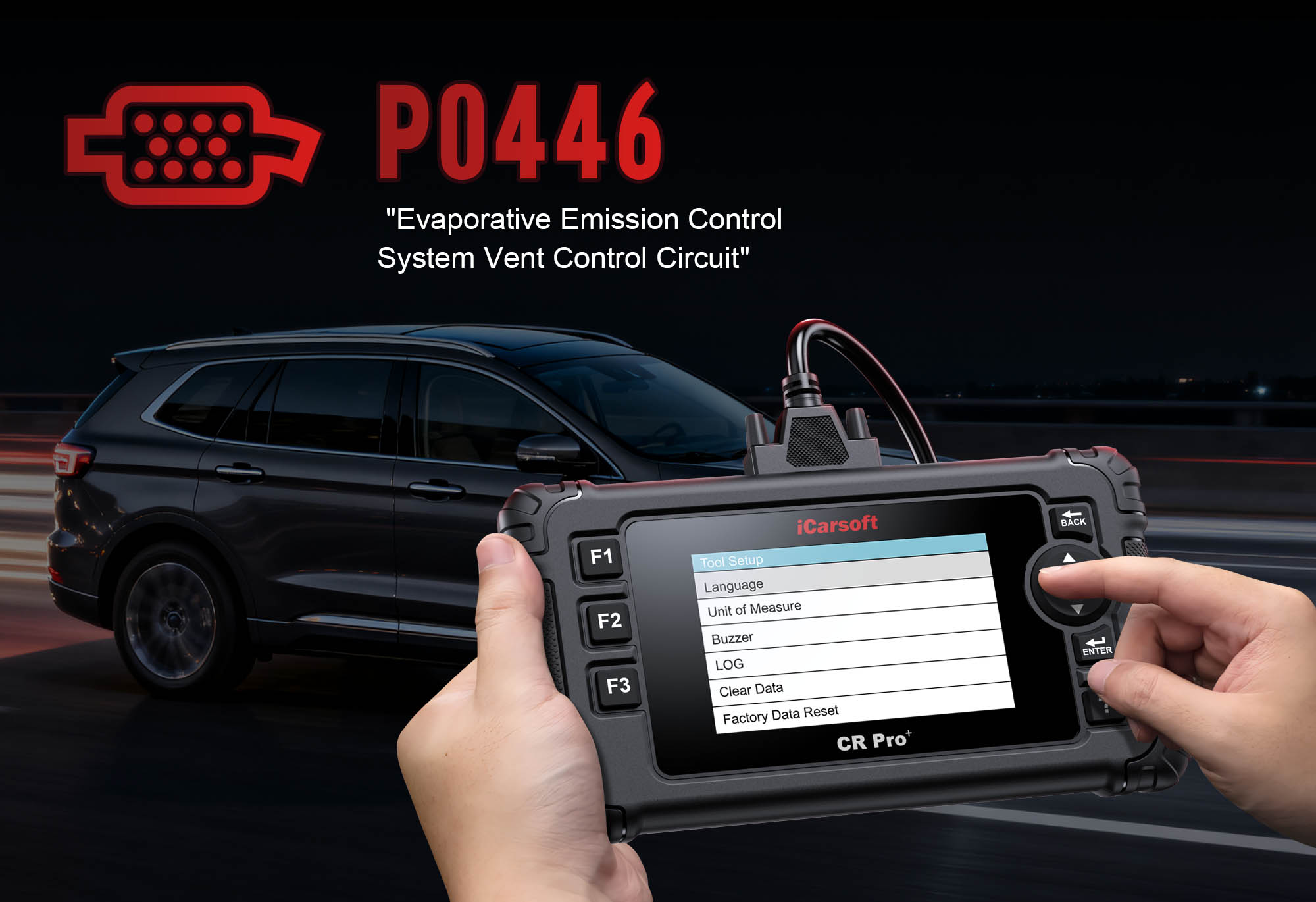 iCarsoft CR Pro+ diagnosing P0446 EVAP Vent Control Circuit Malfunction