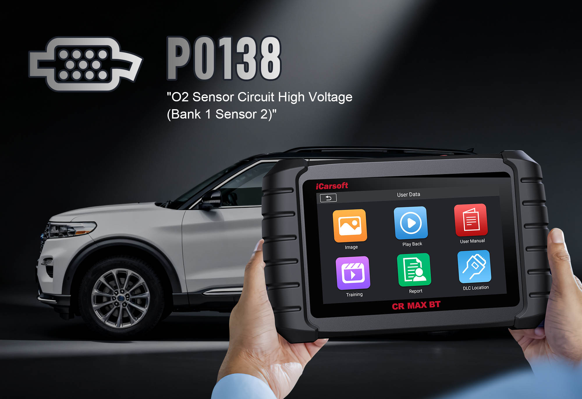 iCarsoft CR MAX BT diagnosing P0138 O2 Sensor Circuit High Voltage (Bank 1, Sensor 2)