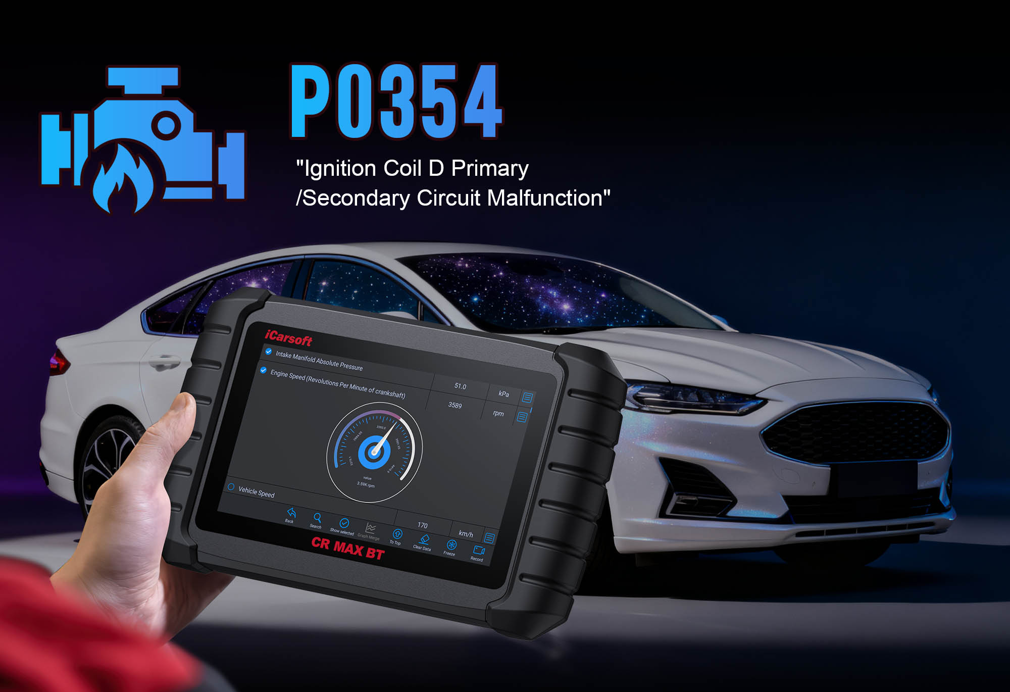 iCarsoft CR MAX BT diagnosing P0354 Ignition Coil Fault