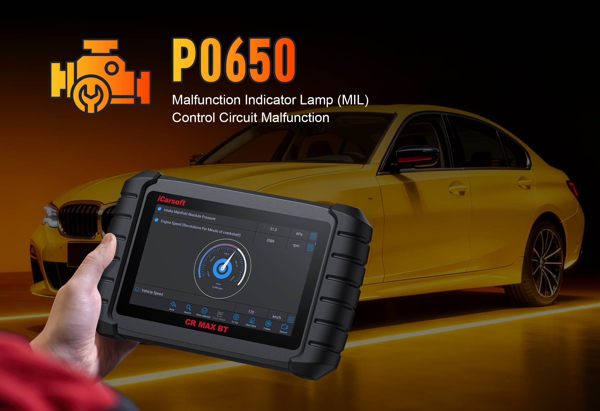 Malfunction Indicator Lamp (MIL) circuit showing P0650 control circuit malfunction