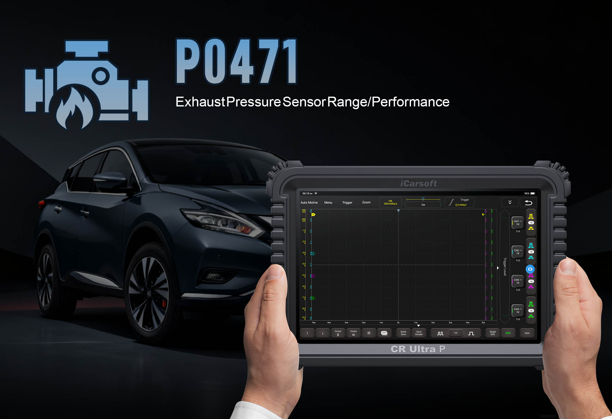 Exhaust Pressure Sensor showing P0471 Circuit Low Input with iCarsoft CR Ultra P diagnostic