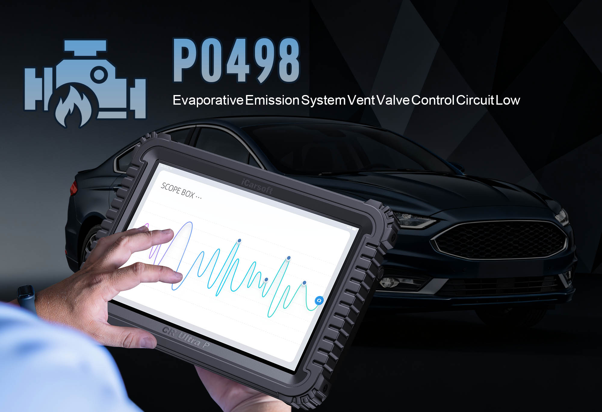 Secondary Air Injection System (Bank 2) showing P0498 Circuit High with iCarsoft CR Ultra P diagnostic