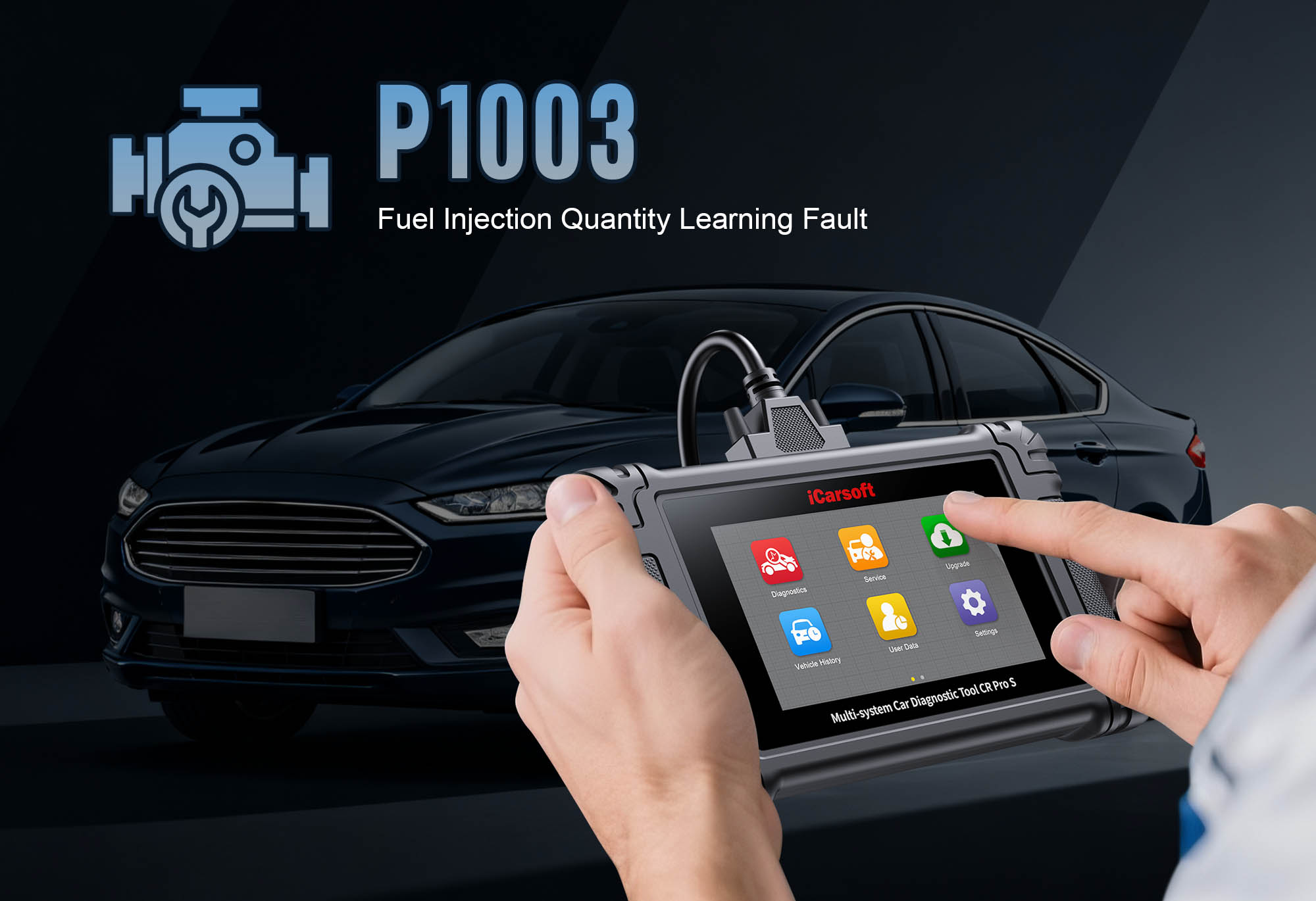 Air Intake Control Circuit showing P1003 Range/Performance with iCarsoft CR Pro S diagnostic
