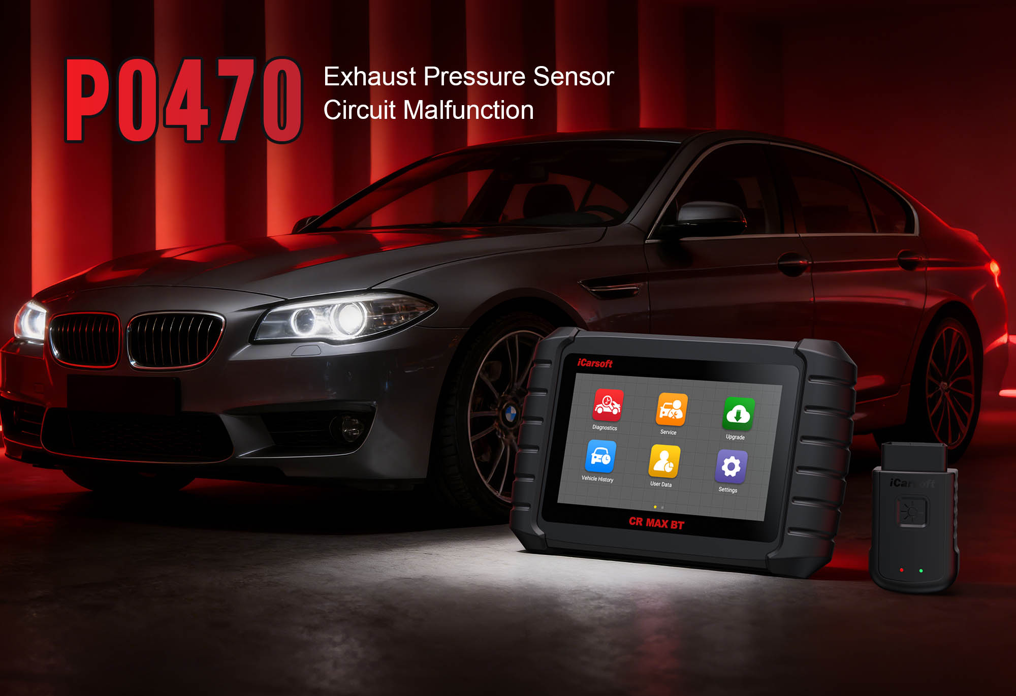 iCarsoft CR MAX BT diagnosing P0470 Exhaust Pressure Sensor Circuit Fault