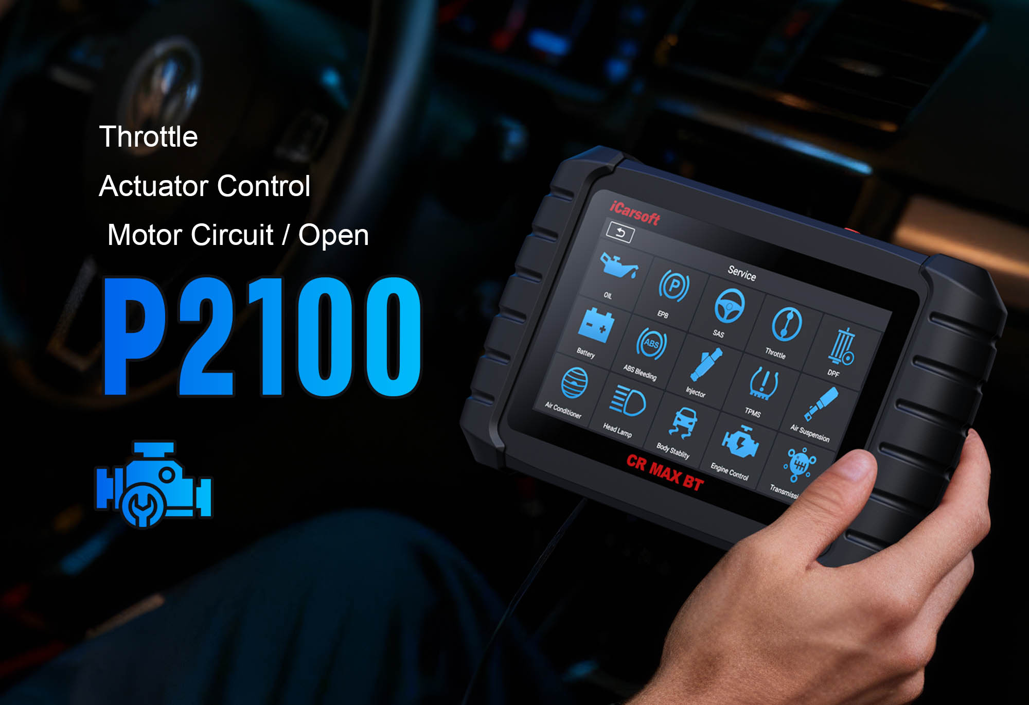 Throttle Actuator Control Circuit showing P2100 Malfunction with iCarsoft CR MAX BT diagnostic