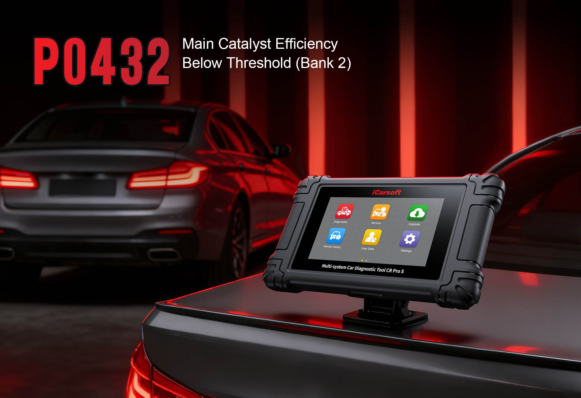 iCarsoft CR Pro S diagnosing P0432 Catalyst System Efficiency Below Threshold (Bank 2)