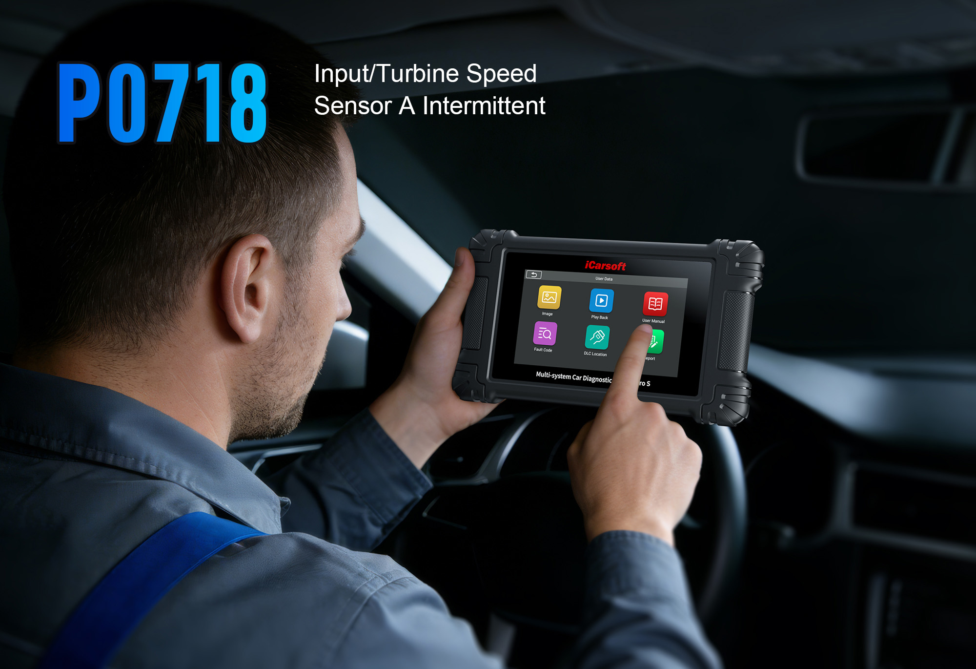 iCarsoft CR Pro S diagnosing P0718 Transmission Fluid Temperature Sensor Circuit Intermittent/Erratic