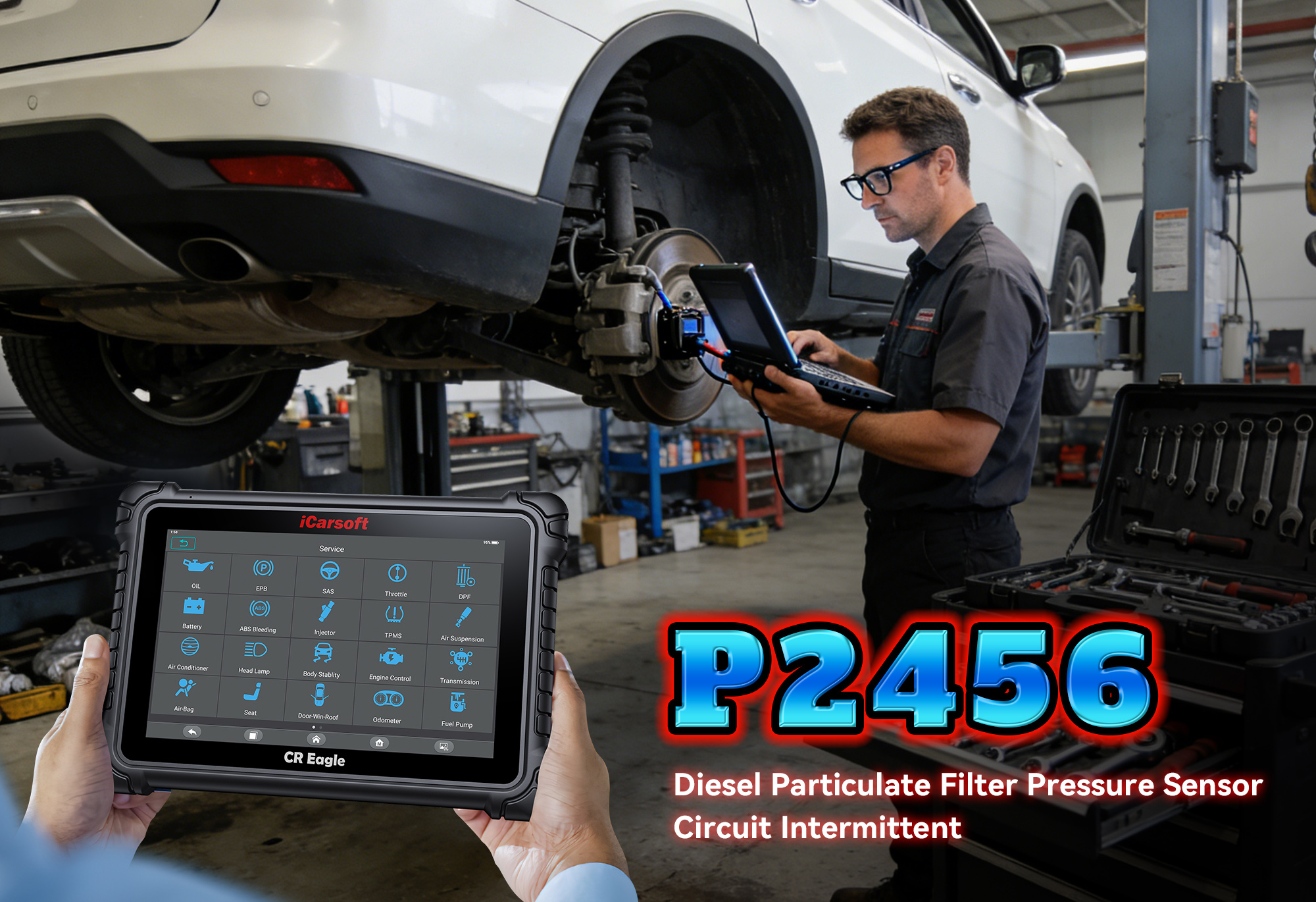 iCarsoft CR Eagle Diagnosing P2456 DPF Pressure Sensor Circuit Low Input