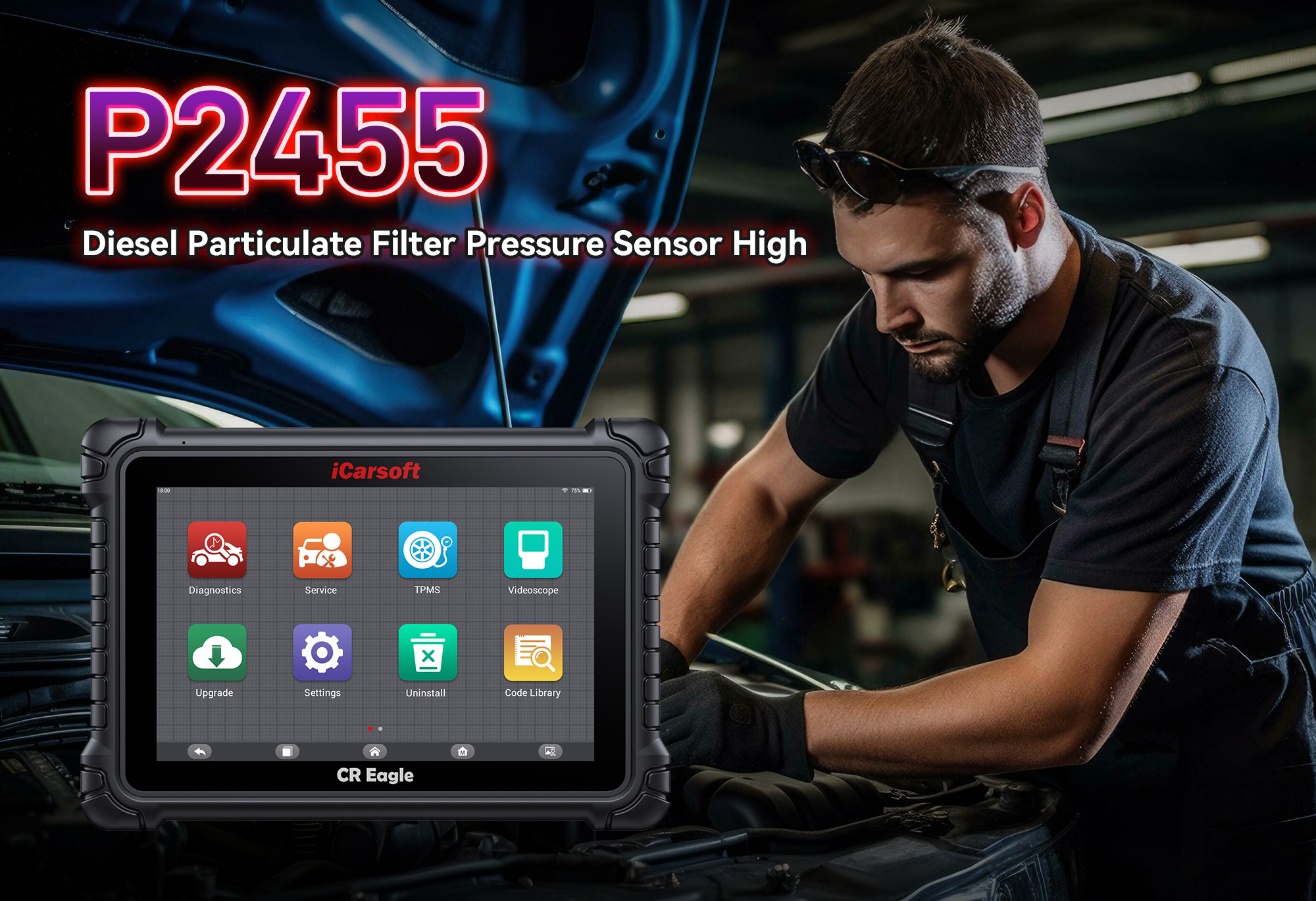 iCarsoft CR Eagle Diagnosing P2455 DPF Pressure Sensor Circuit Issue on Diesel Vehicle