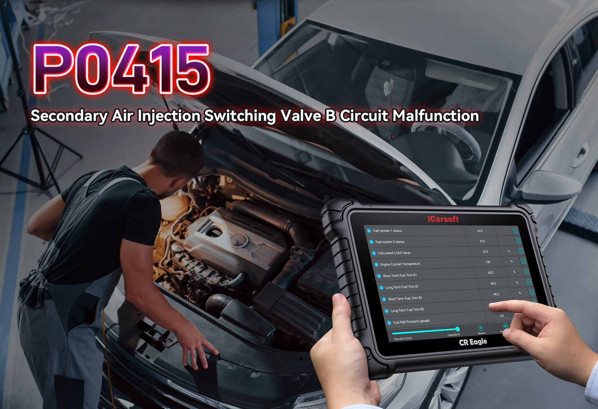 iCarsoft CR Eagle Diagnosing P0415 Secondary Air Injection Switch Circuit Malfunction on Vehicle