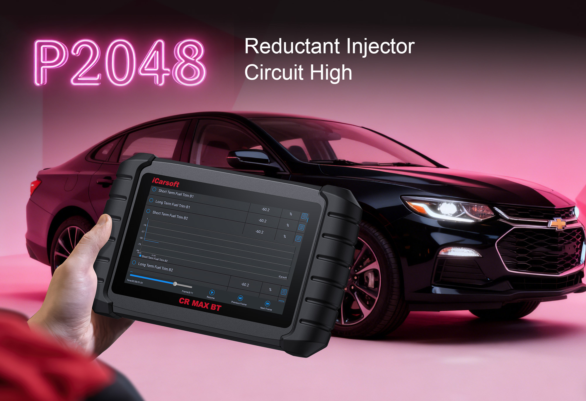 iCarsoft CR MAX BT Diagnosing P2048 Reductant Injection Valve Circuit Low on Diesel Vehicle