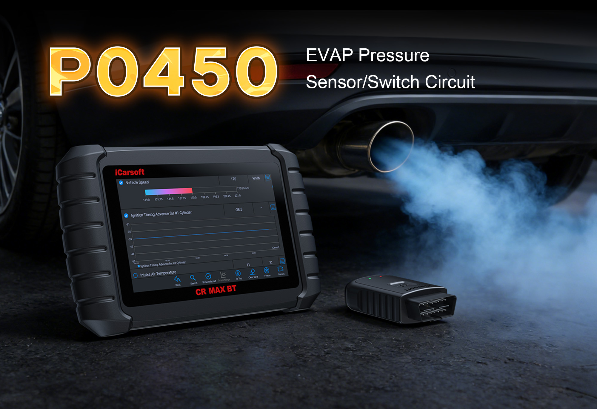 iCarsoft CR MAX BT Testing EVAP Pressure Sensor for P0450 Circuit Malfunction