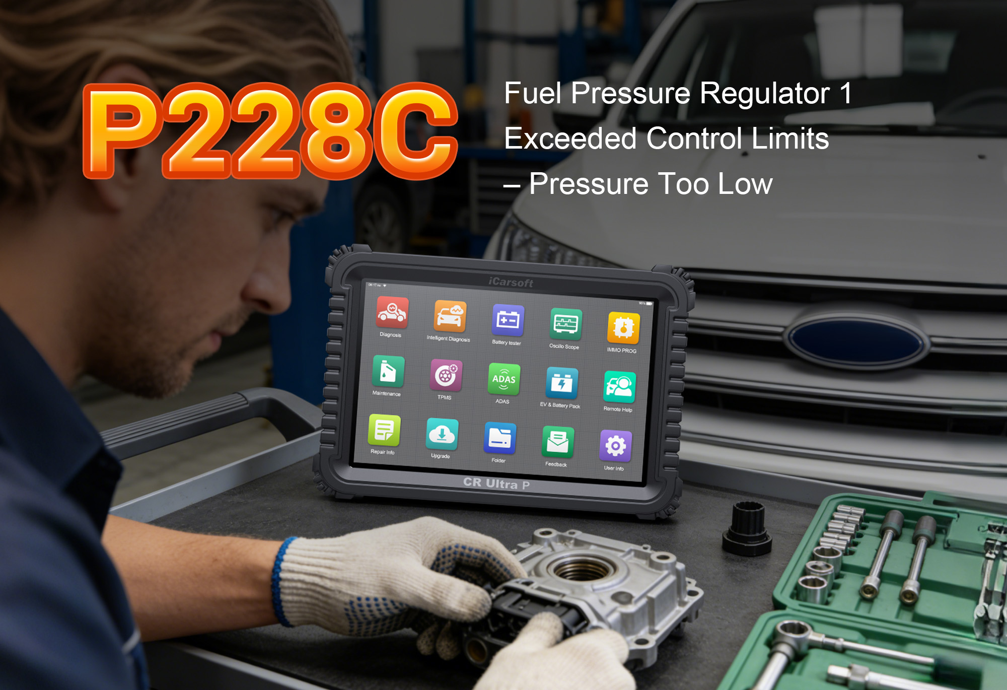 iCarsoft CR Ultra P Testing Fuel Pressure Regulator for P228C Low Pressure Fault