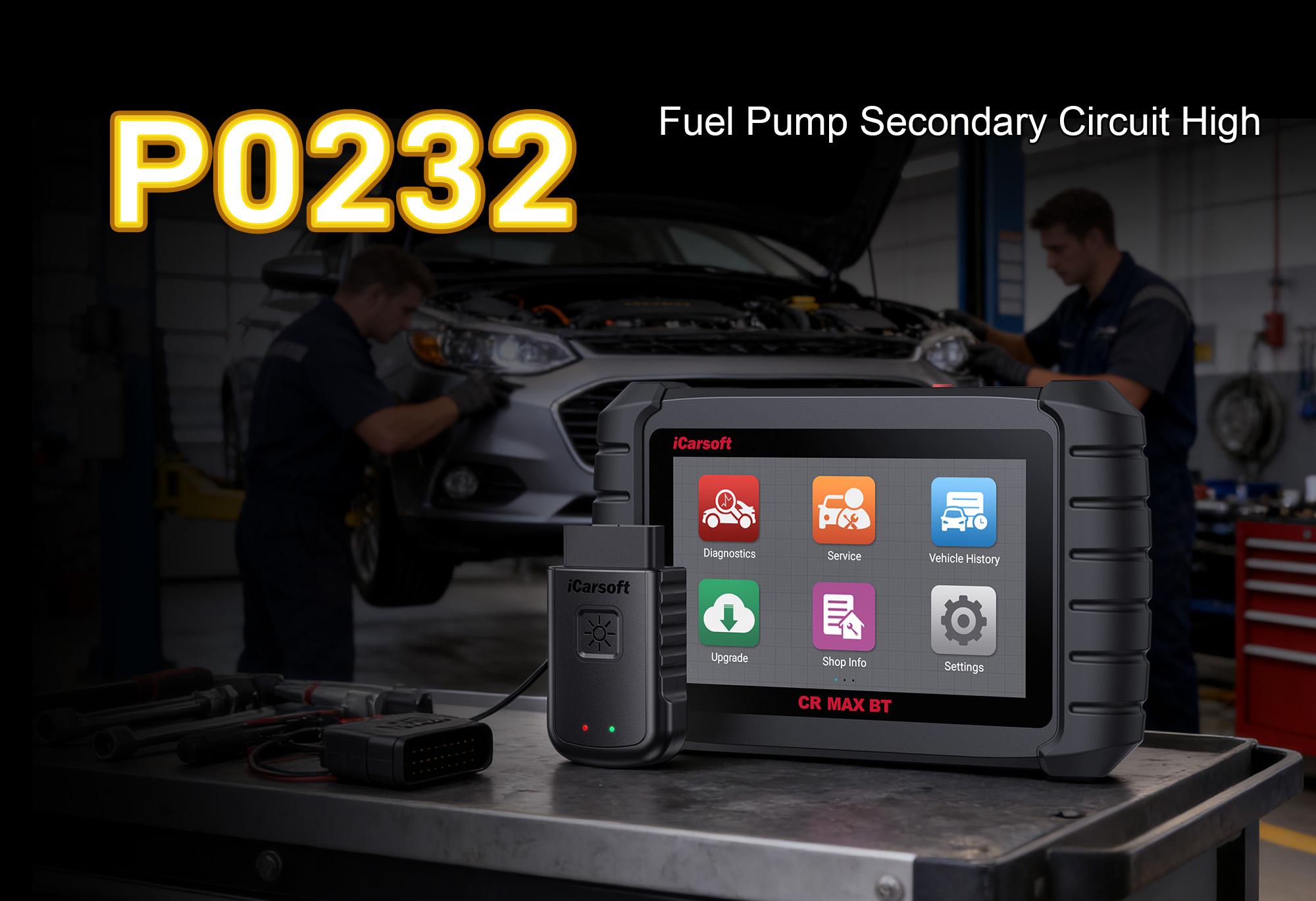 iCarsoft CR MAX BT Testing Fuel Pump Secondary Circuit Voltage for P0232 Fault