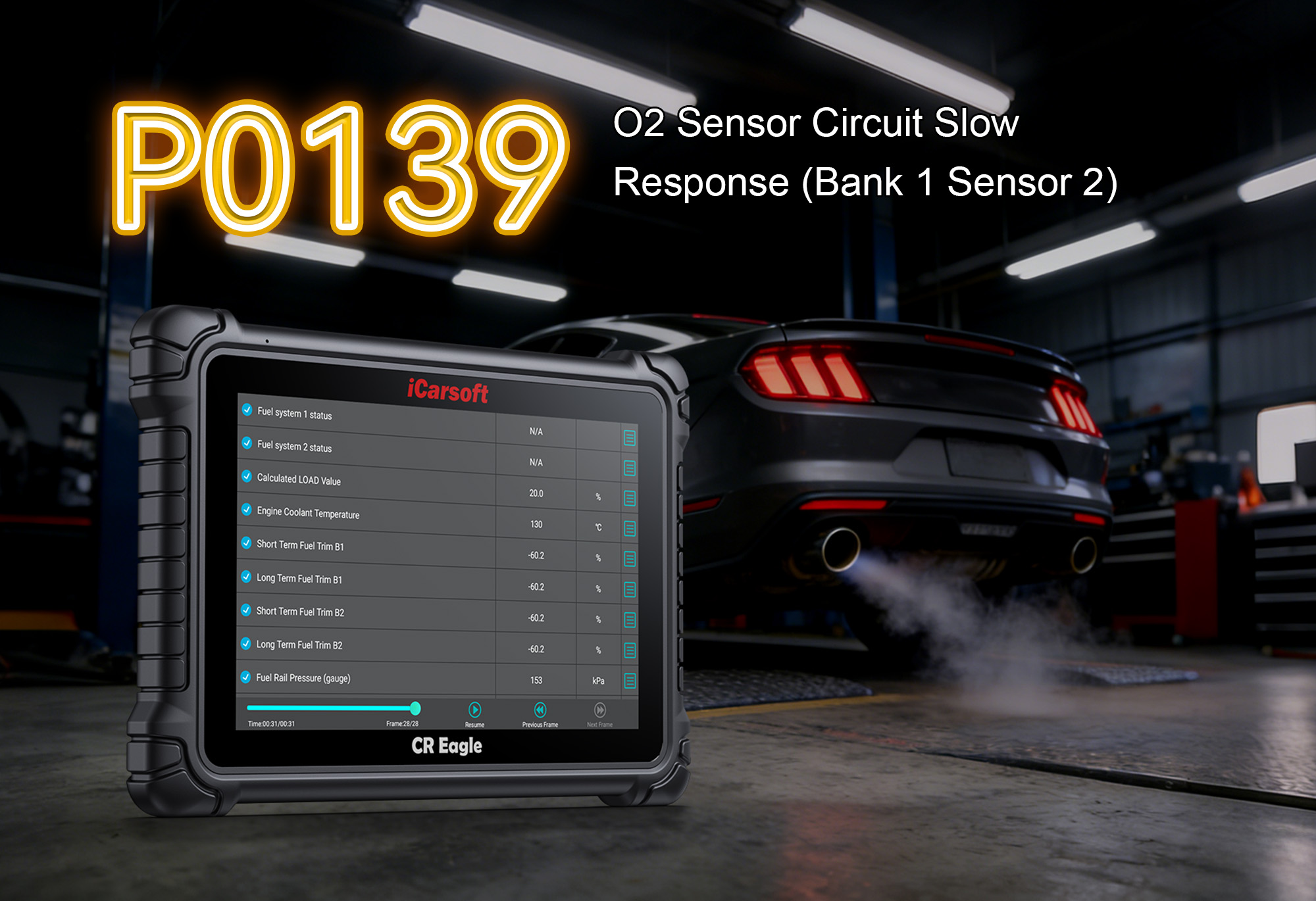 iCarsoft CR Eagle Monitoring O2 Sensor Voltage & Response Time for P0139 Fault