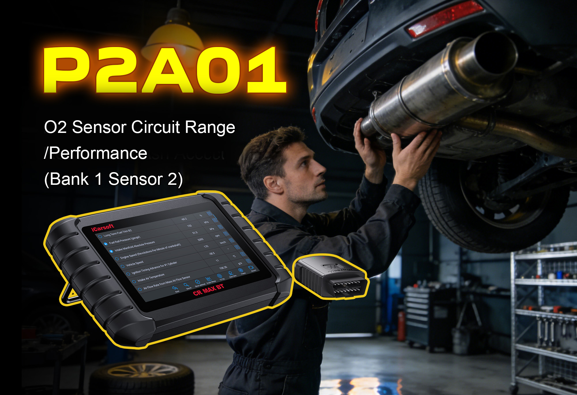iCarsoft CR MAX BT Diagnosing P2A01 Fault Code - Bank 1 Sensor 2 Oxygen Sensor Range/Performance