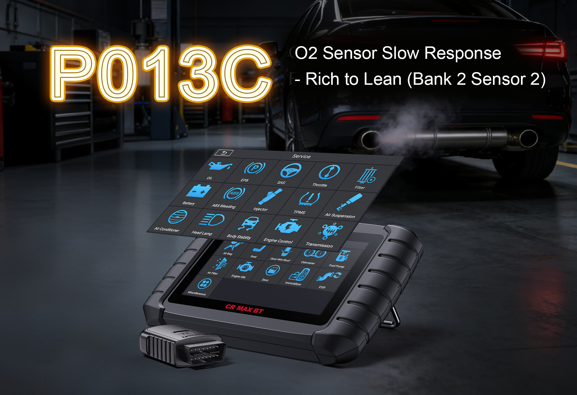 iCarsoft CR MAX BT Diagnosing P013C Fault Code - O2 Sensor Slow Response Rich to Lean Bank 2 Sensor 2
