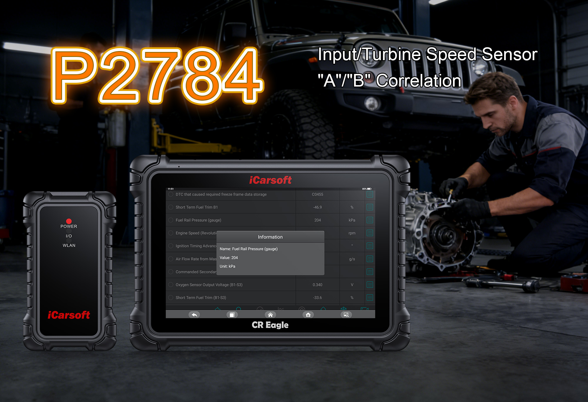 iCarsoft CR Eagle Diagnosing P2784 Fault Code - Input/Turbine Speed Sensor A/B Correlation Fault