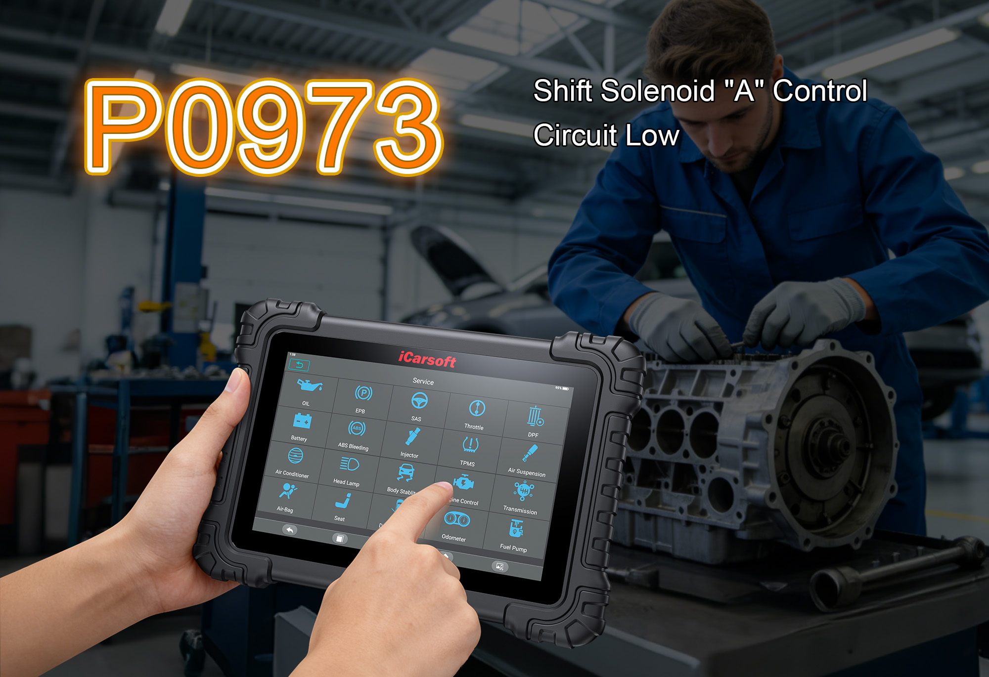 iCarsoft CR Max P Diagnosing P0973 Shift Solenoid A Control Circuit Low Fault