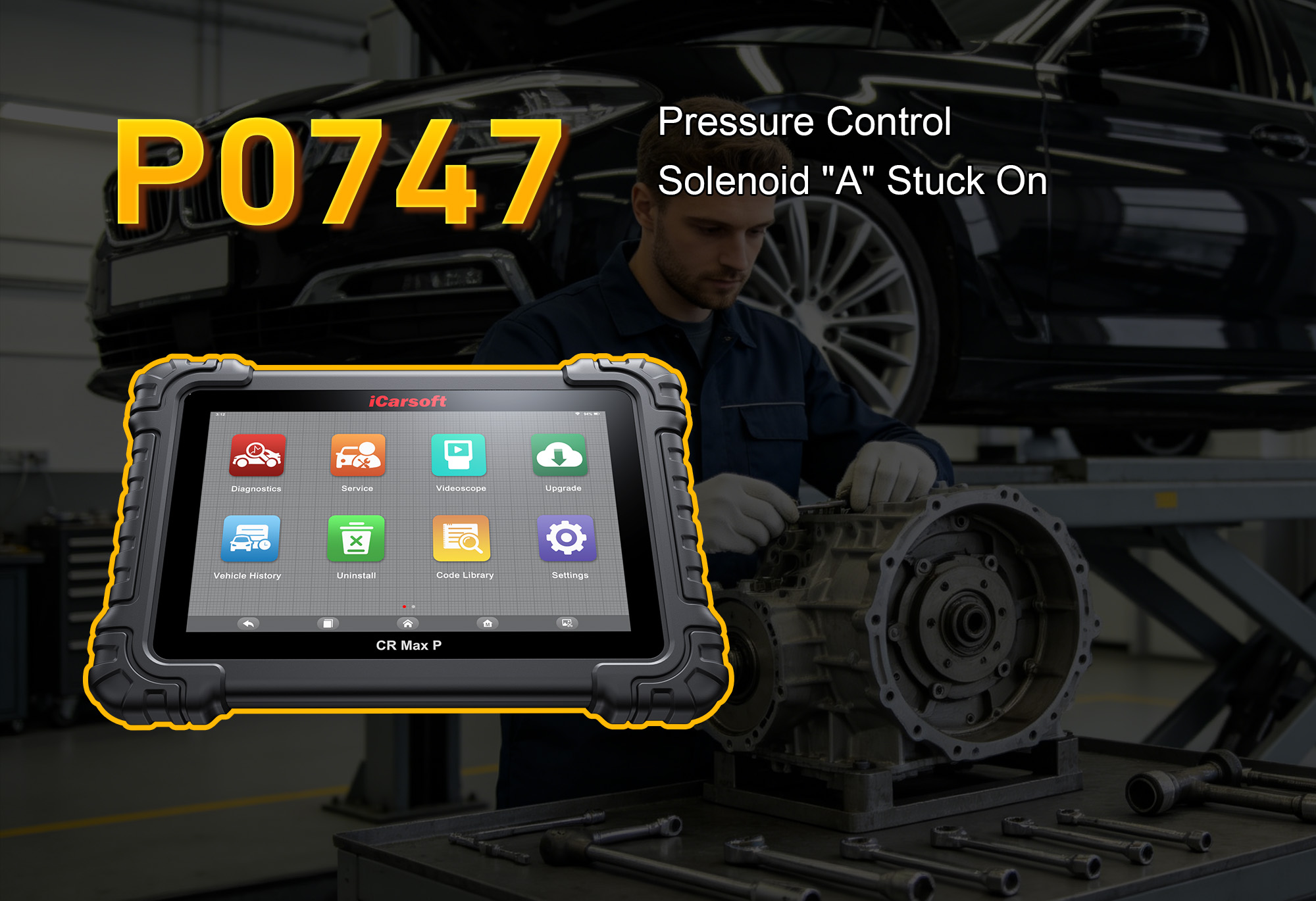 iCarsoft CR Max P Diagnosing P0747 Pressure Control Solenoid A Stuck On